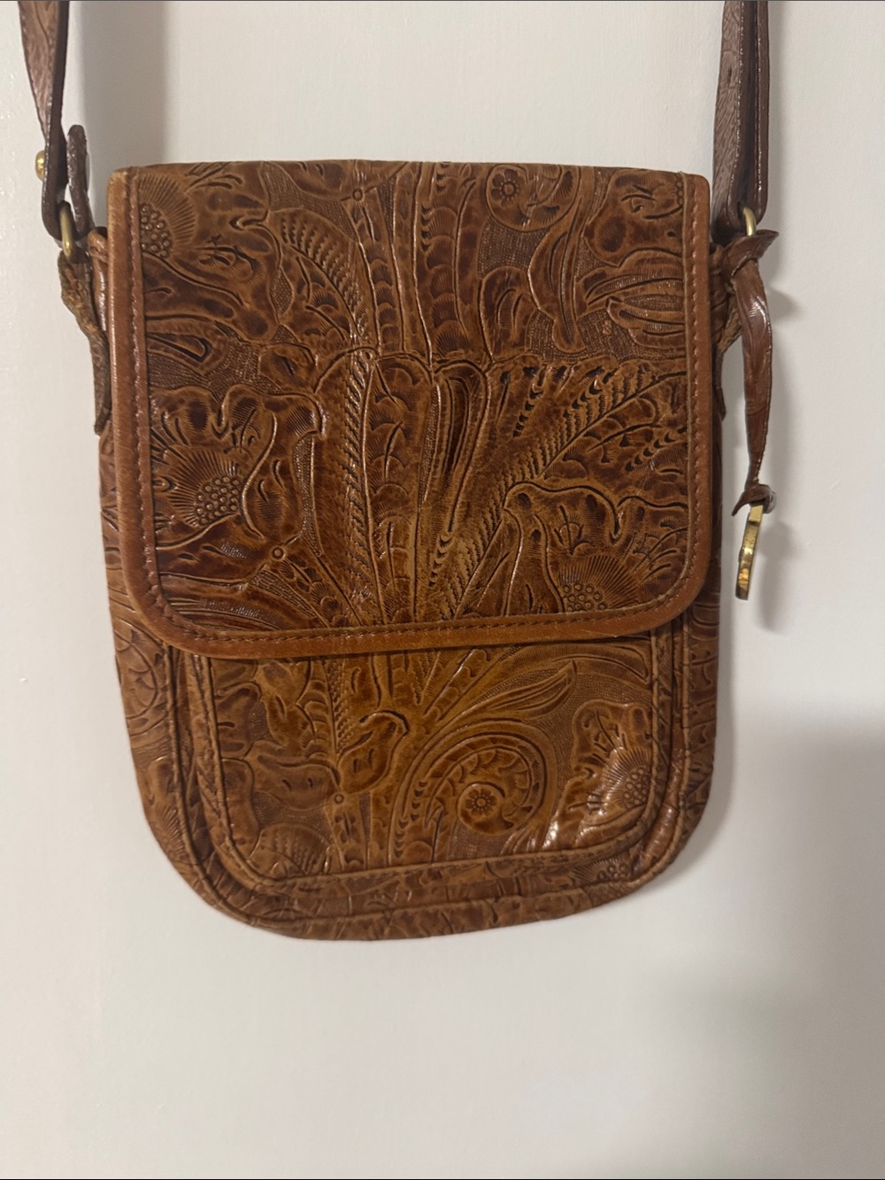 Brahmin Brown Tooled Leather Crossbody Bag